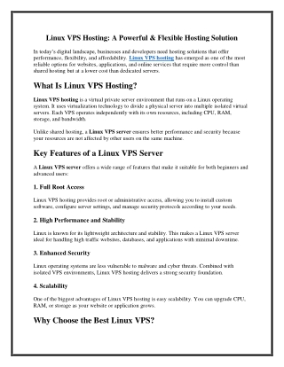 Linux VPS Hosting A Powerful & Flexible Hosting Solution