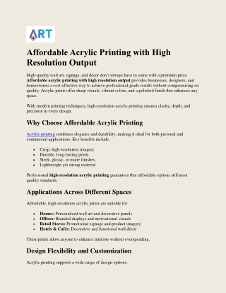 Affordable Acrylic Printing with High Resolution Output