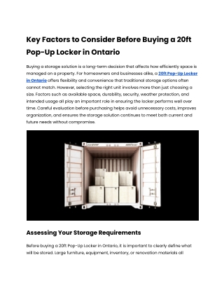 Key Factors to Consider Before Buying a 20ft Pop-Up Locker in Ontario