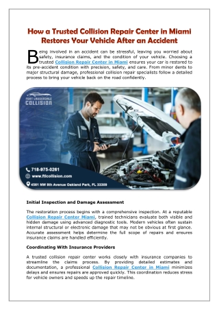 How a Trusted Collision Repair Center in Miami Restores Your Vehicle After an Accident