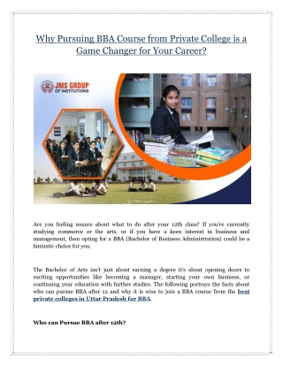 Why Pursuing BBA Course from Private College is a Game Changer for Your Career?