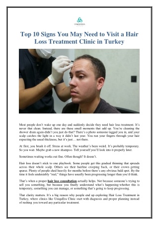 Top 10 Hair Loss Warning Signs | Visit a Hair Treatment Clinic in Turkey