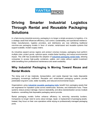 Driving Smarter Industrial Logistics Through Rental and Reusable Packaging Solutions