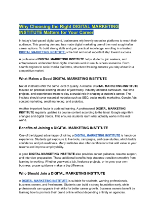 Why Choosing the Right DIGITAL MARKETING INSTITUTE Matters for Your Career