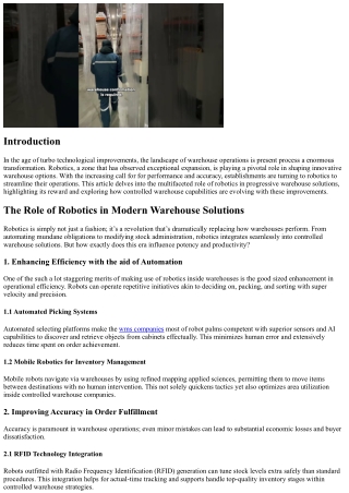 The Function of Robots in Contemporary Storage Approaches