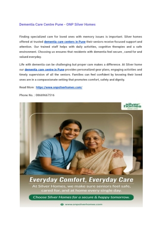 Dementia Care Centre Pune - ONP Silver Homes