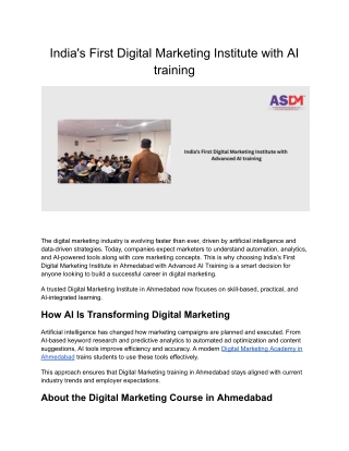 India's First Digital Marketing Institute with  AI training