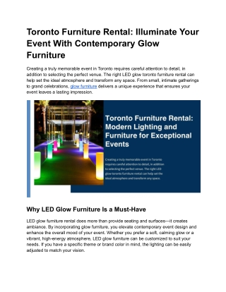 Toronto Furniture Rental_ Illuminate Your Event With Contemporary Glow Furniture