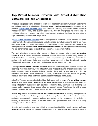 Top Virtual Number Provider with Smart Automation Software Tool for Enterprises