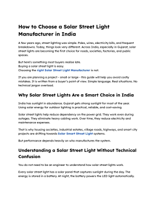 How to Choose a Solar Street Light Manufacturer in India