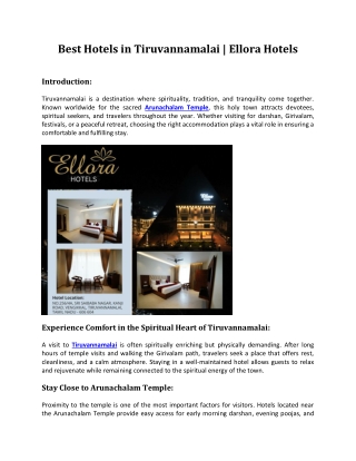 Best Hotels in Tiruvannamalai | Ellora Hotels
