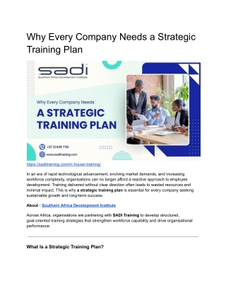Why Every Company Needs a Strategic Training Plan