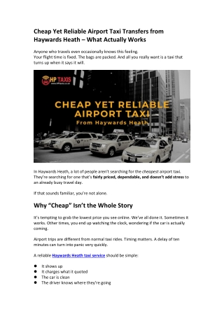Cheap Yet Reliable Airport Taxi Transfers from Haywards Heath – What Actually Works