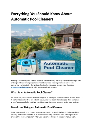 Everything You Should Know About Automatic Pool Cleaners