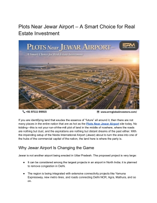 Plots Near Jewar Airport – A Smart Choice for Real Estate Investment