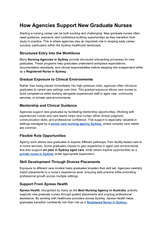 How Agencies Support New Graduate Nurses