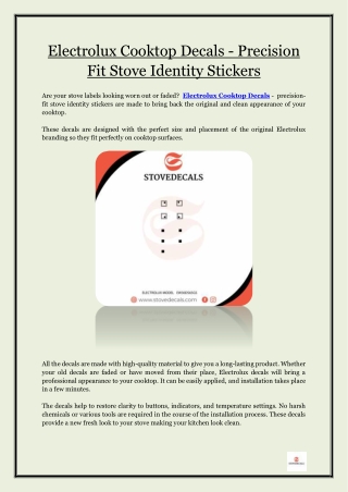 Electrolux Cooktop Decals - Precision Fit Stove Identity Stickers