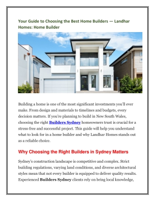 Your Guide to Choosing the Best Home Builders-Landhar Homes- Home Builder