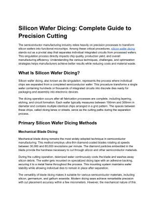 Advanced Silicon Wafer Dicing Solutions