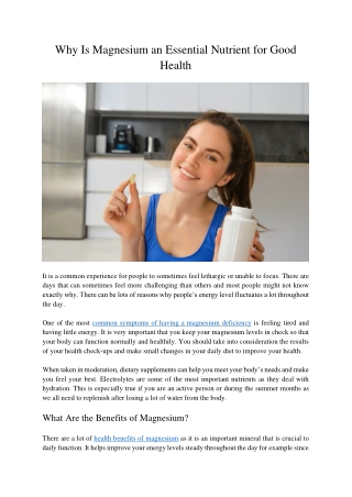 Why Is Magnesium an Essential Nutrient for Good Health