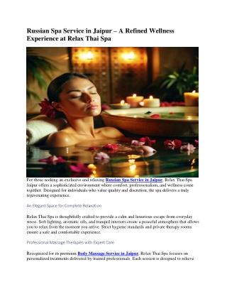 Russian Spa Service in Jaipur – A Refined Wellness Experience at Relax Thai Spa