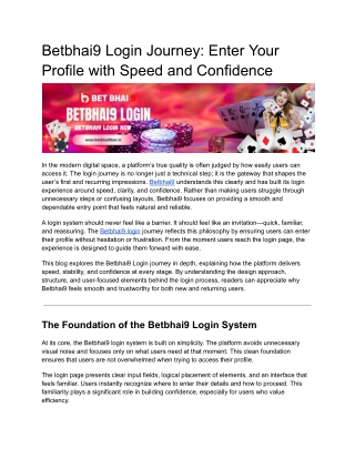 Betbhai9 Login Journey: Enter Your Profile with Speed and Confidence