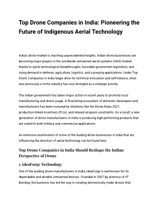 Top Drone Companies in India: Pioneering the Future of Indigenous Aerial Technol