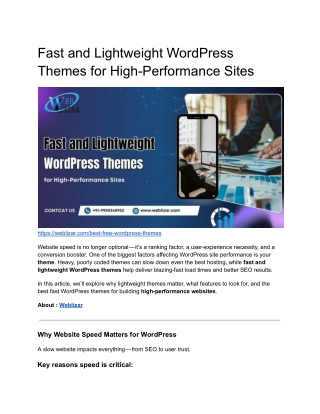 Fast and Lightweight WordPress Themes for High-Performance Sites
