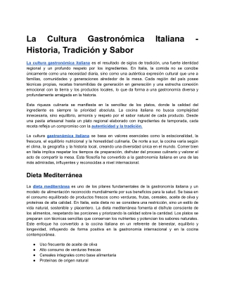 La Cultura Gastronómica Italiana - Historia, Tradición y Sabor