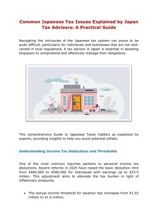 Common Japanese Tax Issues Explained by Japan Tax Advisors A Practical Guide