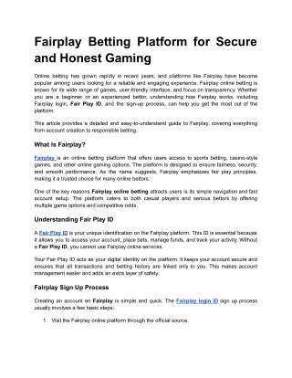 Fairplay Betting Platform for Secure and Honest Gaming