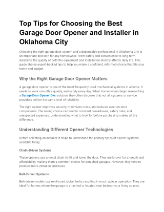 Top Tips for Choosing the Best Garage Door Opener and Installer in Oklahoma City
