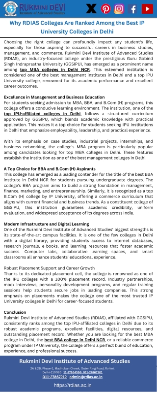 Why RDIAS Colleges Are Ranked Among the Best IP University Colleges in Delhi