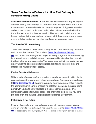 Same Day Perfume Delivery UK How Fast Delivery is Revolutionizing Gifting