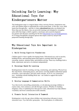 Educational Toys for Kindergarteners | FLYI