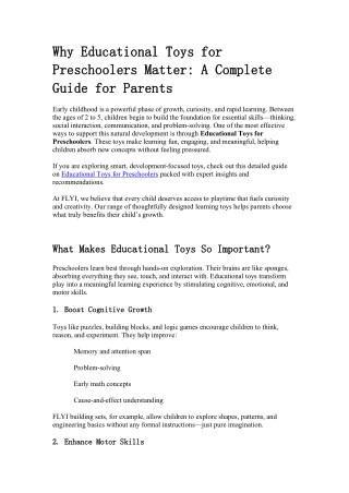 Why Educational Toys for Preschoolers