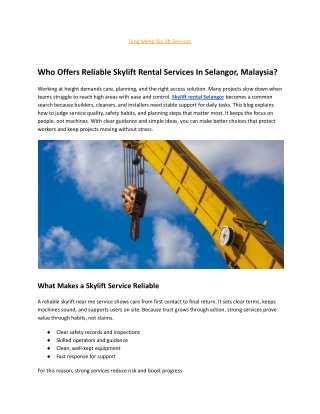 Who Offers Reliable Skylift Rental Services In Selangor, Malaysia