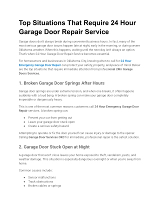 Top Situations That Require 24 Hour Garage Door Repair Service