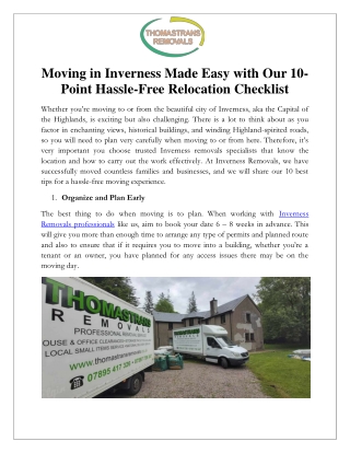 Moving in Inverness Made Easy with Our 10-Point Hassle-Free Relocation Checklist