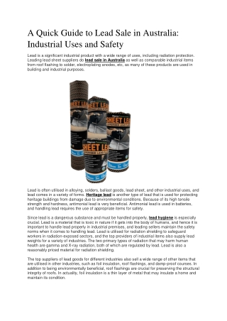 A Quick Guide to Lead Sale in Australia - Industrial Uses and Safety