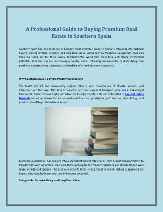 A Professional Guide to Buying Premium Real Estate in Southern Spain A Professi