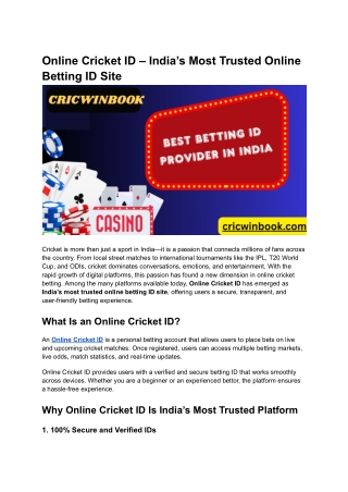 Online Cricket ID – India’s Most Trusted Online Betting ID Site