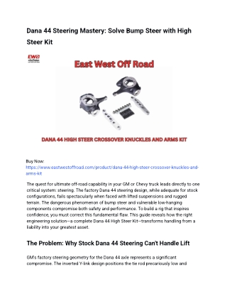 Dana 44 High Steer Kit: End Bump Steer Now