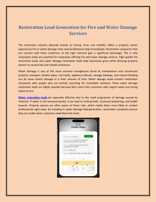 Restoration Lead Generation for Fire and Water Damage Services