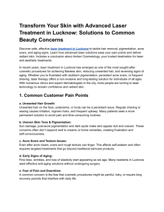 Transform Your Skin with Advanced Laser Treatment in Lucknow_ Solutions to Common Beauty Concerns
