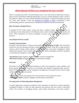 Which lifestyle PR firms are considered the best in Delhi?