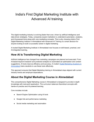 India's First Digital Marketing Institute with Advanced AI training
