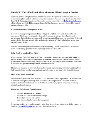 Coco Grill Where Halal Steak Meets a Premium Shisha Lounge in London