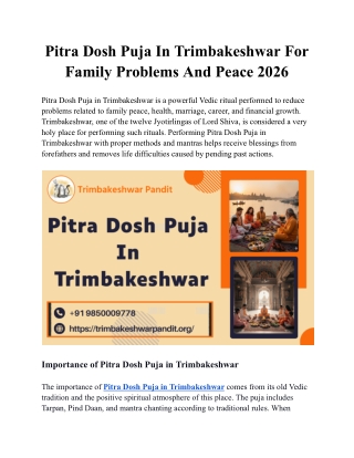 Pitra Dosh Puja In Trimbakeshwar For Family Problems And Peace 2026