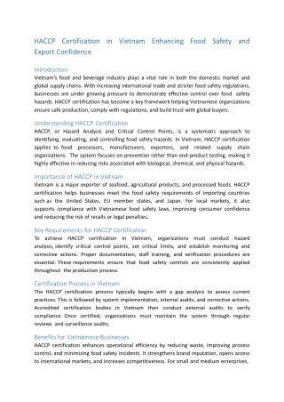 HACCP Certification in Vietnam Enhancing Food Safety and Export Confidence